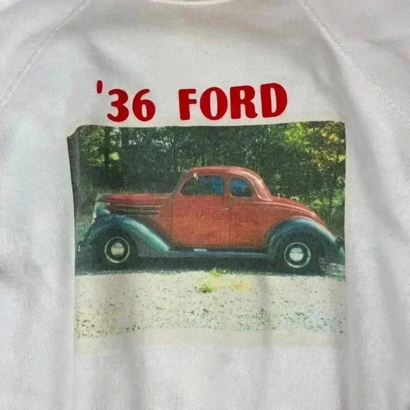 Vtg Hanes Activewear '36 Ford Sweatshirt Made In USA Size L/XL White Pullover - Picture 2 of 14